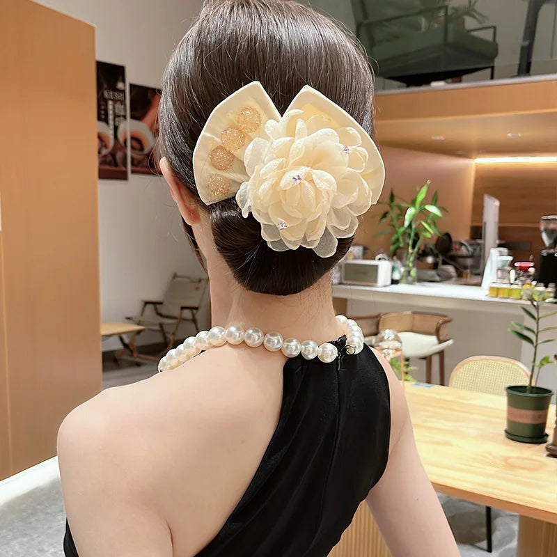 Rhinestone Mesh Deft Bun Hair Bun Maker Hair Twist French Stylish Donut Bun Maker Styling Twister for Women Hair Braider