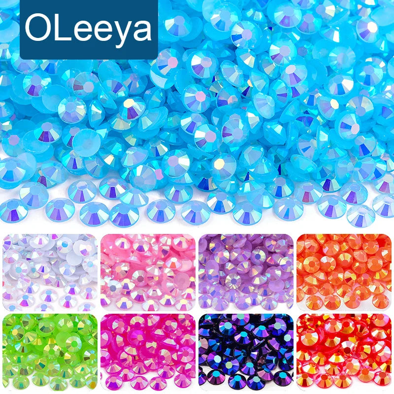OLeeya Rhinestones Wholesale Crystal AB Flat Back Resin Rhinestone Jelly Rhinestone Bulk Package for Handcrafted Tumbler