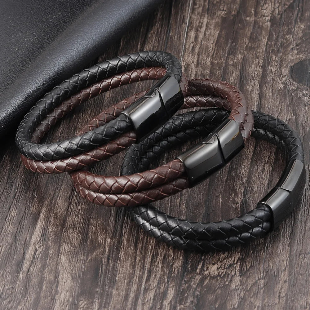 BMZ 2024 Factory Price Hot Sell 316L Stainless+genuine Leather Bracelet Men