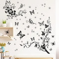 Black Butterfly Flower Wall Decal Romantic TV Background Stickers Creative Bedroom Wallpaper Self Adhesive Living Room Murals