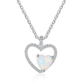 Trendy Heart Mom Silver Cz Necklace Hollowed Out Design Gift Lover Birth Stone Opal Pendant 925 Silver