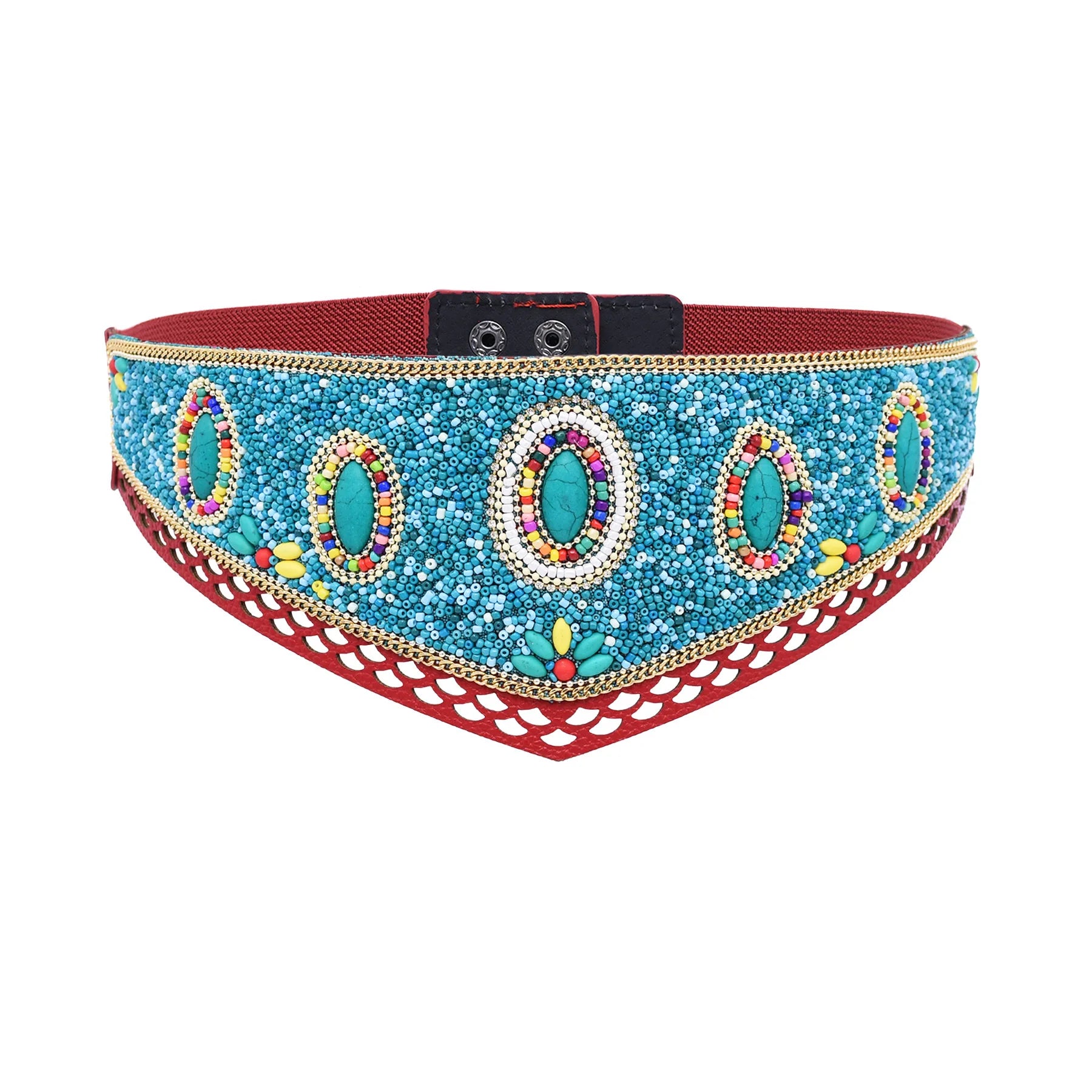 Bohemian Beads Flower Body Chain Belt for Women Wide Elastic Ethnic Statement Accessory for Girls Dress for Party and Wedding