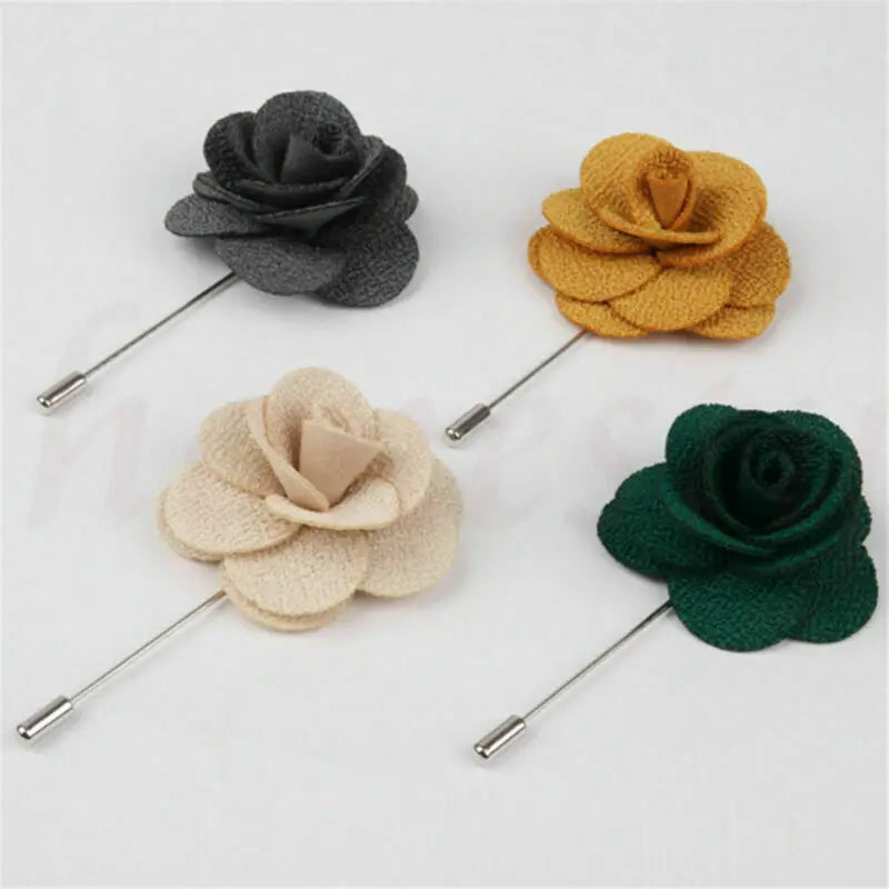 Mens Fashion Lapel Flower Handmade Boutonniere Stick Wedding Men Suit Brooches Pin Accessories