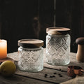 Home Organization Food Storage Container Kitchen Airtight Bamboo Frosted Glass Storage Jar with Wood Lid