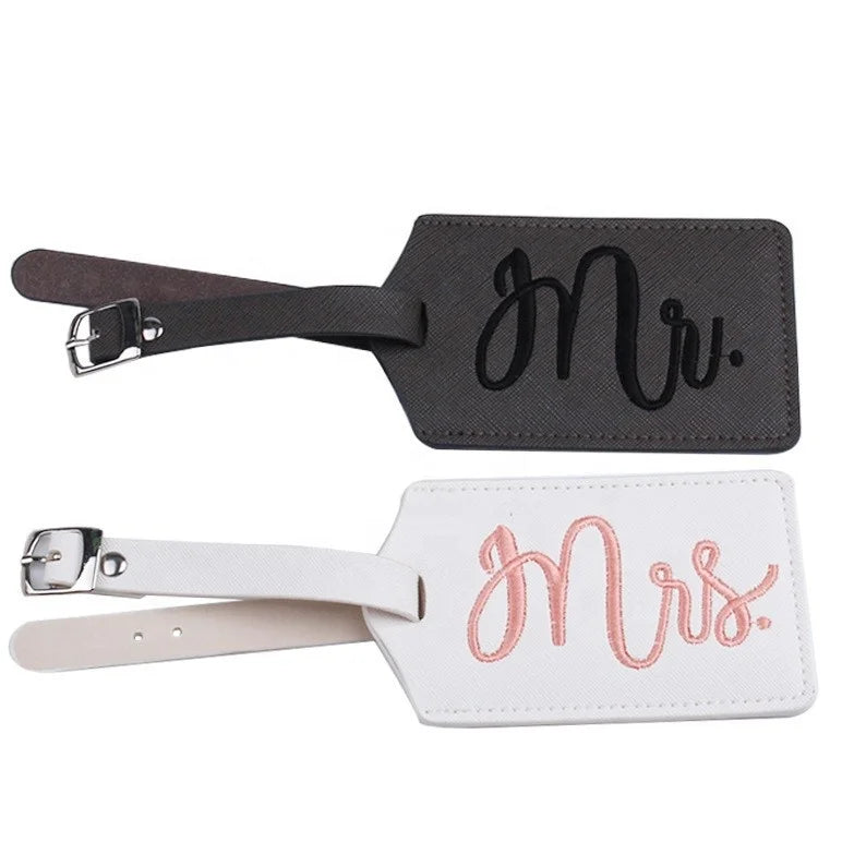 Bulk Wholesale Designer  Ready to Ship Cute Stitch Embroidery Travel Saffiano PU Leather Luggage Tag Customized