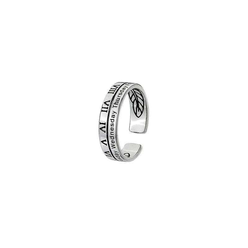 925 Sterling Silver Thai 12 Hour Opening Ring Retro INSTAGRAM Celebrity Roman Digital Ring Temperament Ring