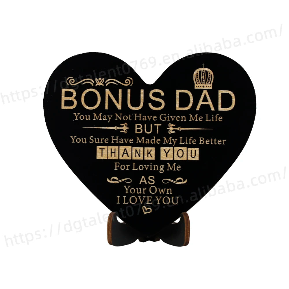 Tailai Elegant Laser-Cut Black Heart Plaque with Base Custom Logo Wall Sign for Business Father's Day Wood Crafts Wooden Boxes