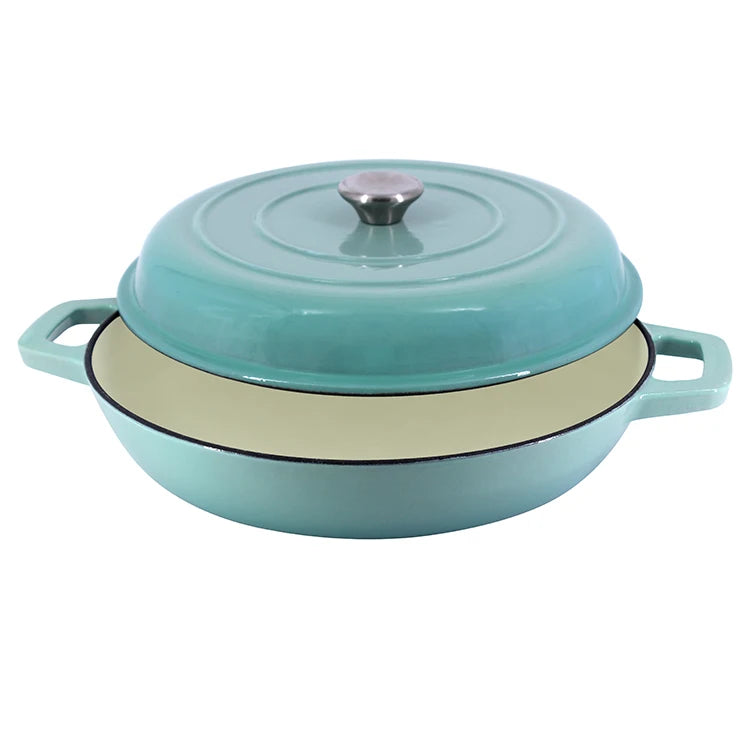 Bright Houseware 30cm Cast Iron Cookware Casserole Light Green Kitchenware Seafood Pot Shallow Enamel Pot Metal Material
