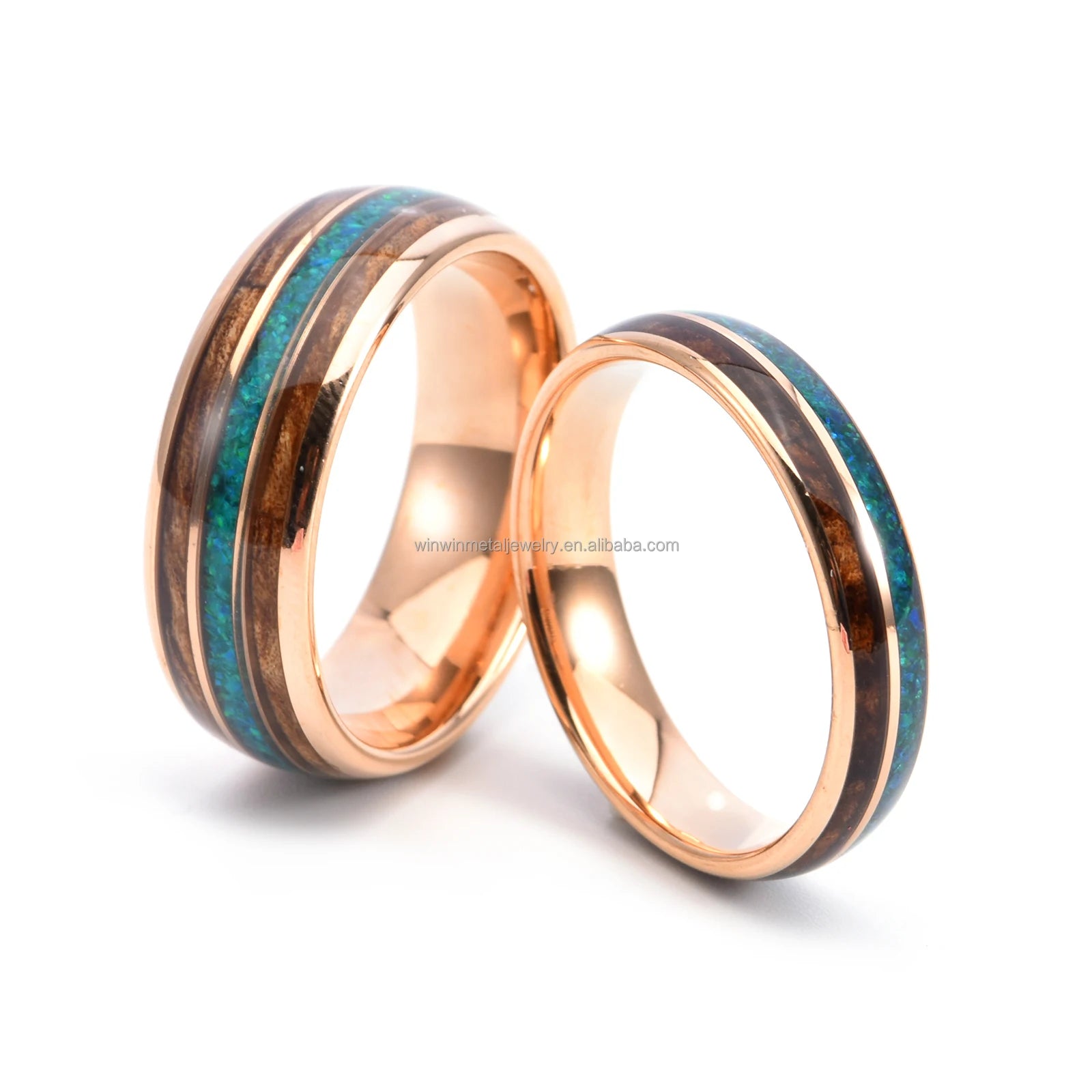 8mm Rose Gold Tungsten Wedding Band Inlay Wood and Opal Fashion Jewelry Rings PVD Plating for Engagement Party for Men Women