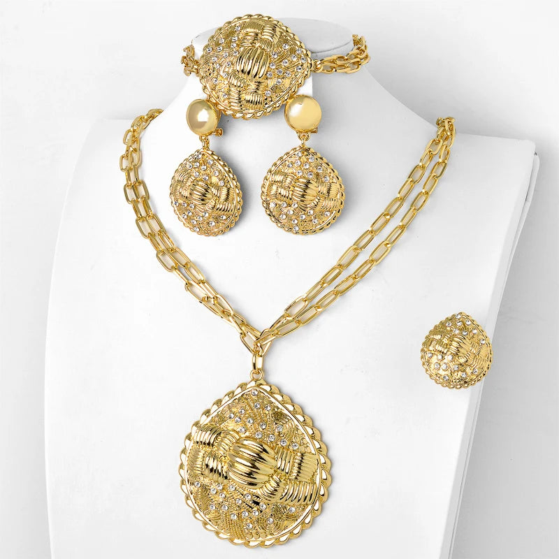Hot Sales Italian Gold Plated Big Set Engagement Gold Dubai Jewelry Sets Gold Plated Necklace