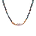 Real Gold Plated Brass Baroque Necklace Flat Grain Green Marble Beads Jewelry for Women Vintage Wholesale Accessories