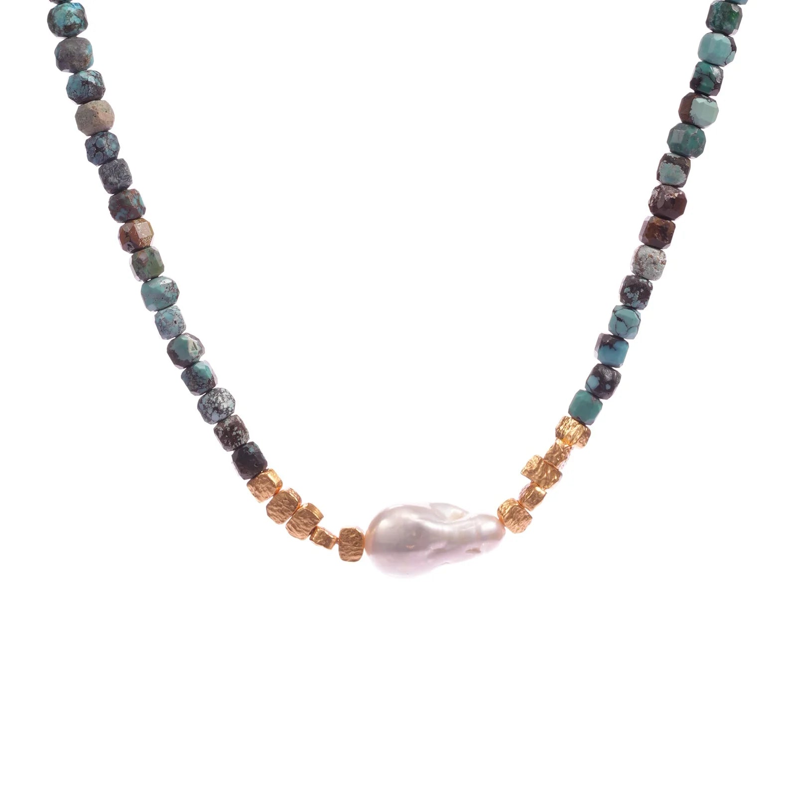 Real Gold Plated Brass Baroque Necklace Flat Grain Green Marble Beads Jewelry for Women Vintage Wholesale Accessories