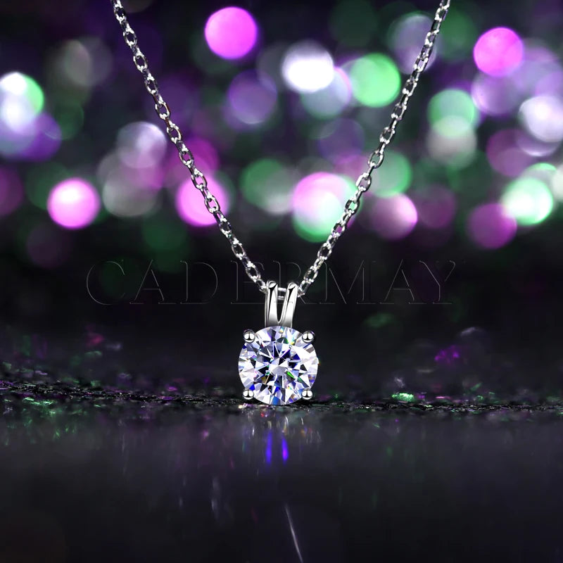 Cadermay Jewelry Classic 1 Carat D VVS 6.5mm Moissanite Solitaire 4Claw 925 Sterling Silver GRA Certified Women's Necklace