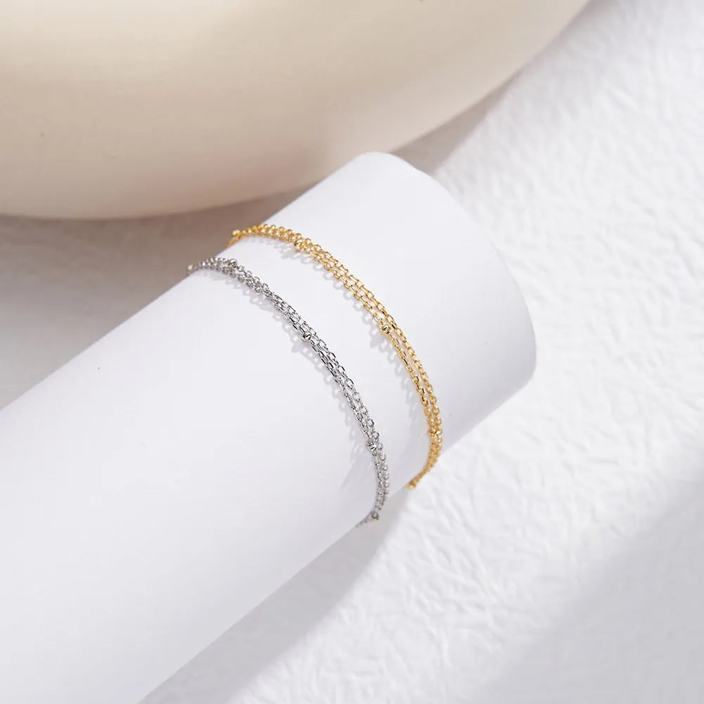 Wholesale Tiny Beads 925 Sterling Silver Jewelry 14K Gold Plated Adjustable Double Layered Chain Bracelet