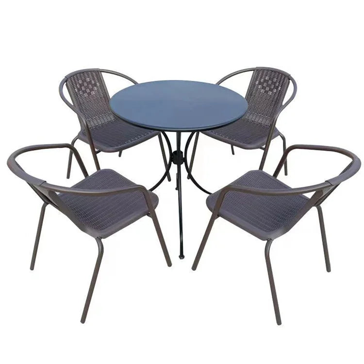 A Set of Modern Outdoor High Back Terrace Chairs and Tables Rattan Chairs Garden Furniture and Leisure Tables and Chairs