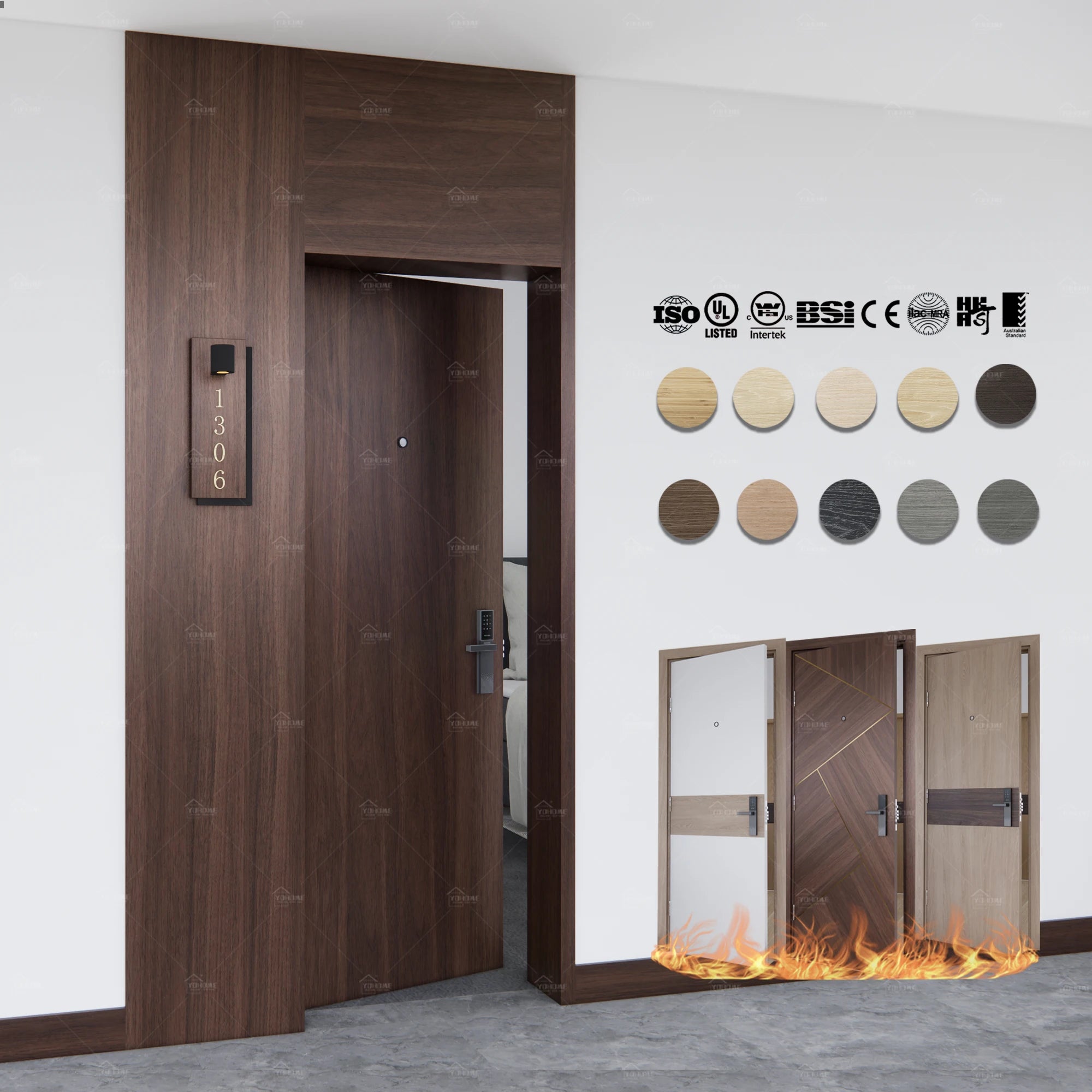 China Top Wooden Fireproof Door Hotel Apartment Fire Doors AS 1905 AS1530 Apartment Project Fire Resistant Wooden Doors