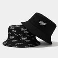 Unisex Outdoor Wide Brim Fisherman Bucket Hat Simple Black White Letter Embroidered Plain Bucket Cap for Fishing Flat Top Design