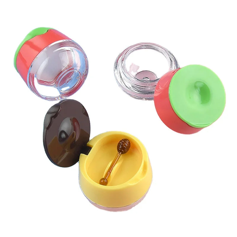 Cosmetic Flip Top Cream Jar Container Yellow Plastic Mini 6g Cute Lip Honey Pot With Brown Stick Applicator
