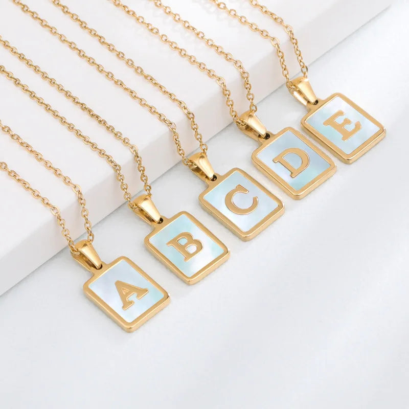 18K Gold Plated Stainless Steel Shell Initial Letter Pendant Necklaces