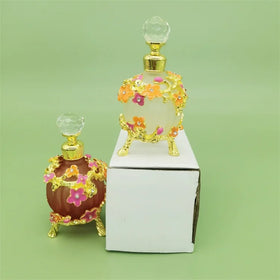 30ml Europe Middle East Metal Alloy Flower Perfume Bottle Small Chrysanthemum Glass Essential Oil Attar Bottle Factory Direct Sa