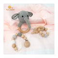 Custom Natural Beechwood Cotton Soft Toy Teething DIY Cute Cartoon Elephant Baby Crochet Rattle Bracelet Set 0-4Y Certified Safe
