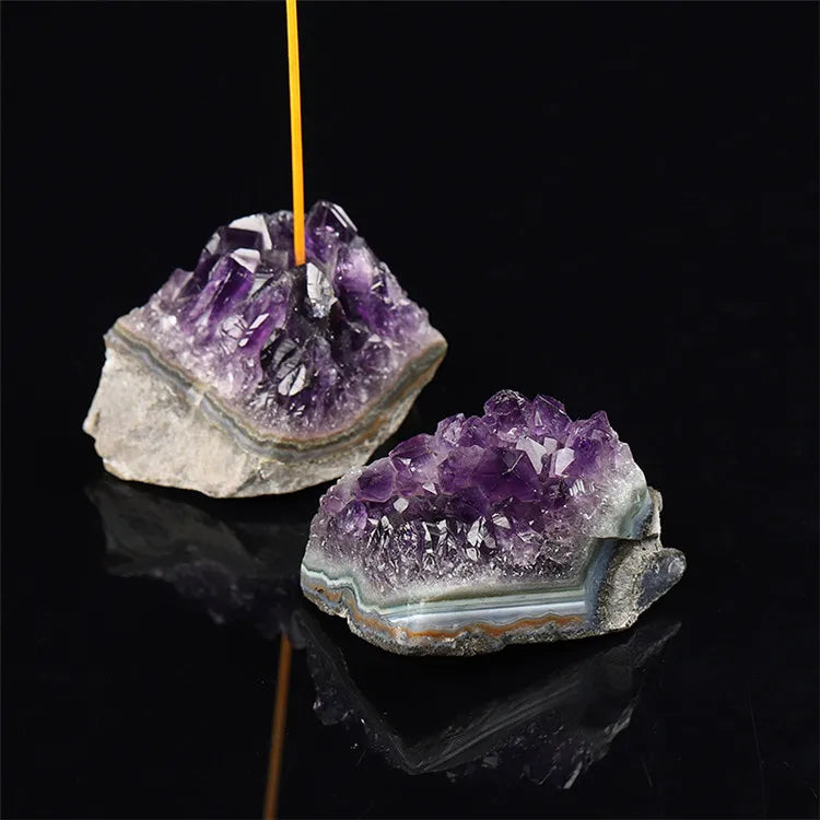 Wholesale Natural Stone Crystal Incense Holder Amethyst Cluster Incense Holder