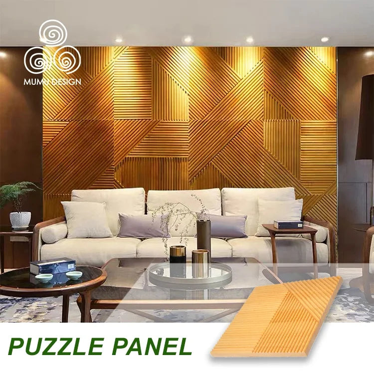 MUMU Hardwood Solid Pine Wood Board Modern Carving Decor Wooden Cladding Wall Panels for Restaurant