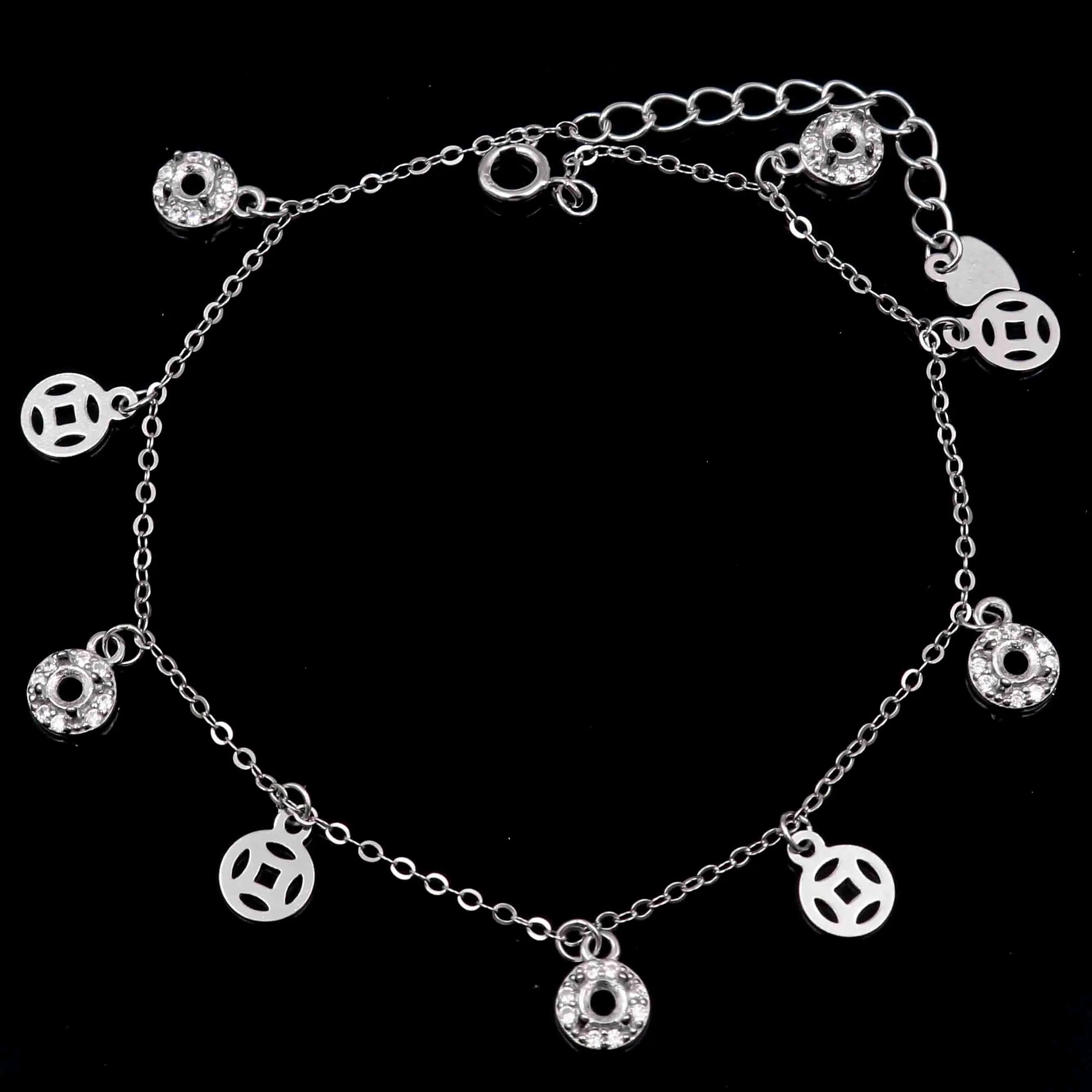Semi Mount 3*3mm Sterling Silver Anklets Empty Blank Support Claws Setting S925 Mountain Base Holder Without Stone Inlay for DIY