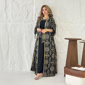 Abayas Dubai Clothing 2025 Turkey Winter 2 Pieces Set Modest Kaftan Islamic Traditional Muslim Clothing Abaya Women Muslim Dress