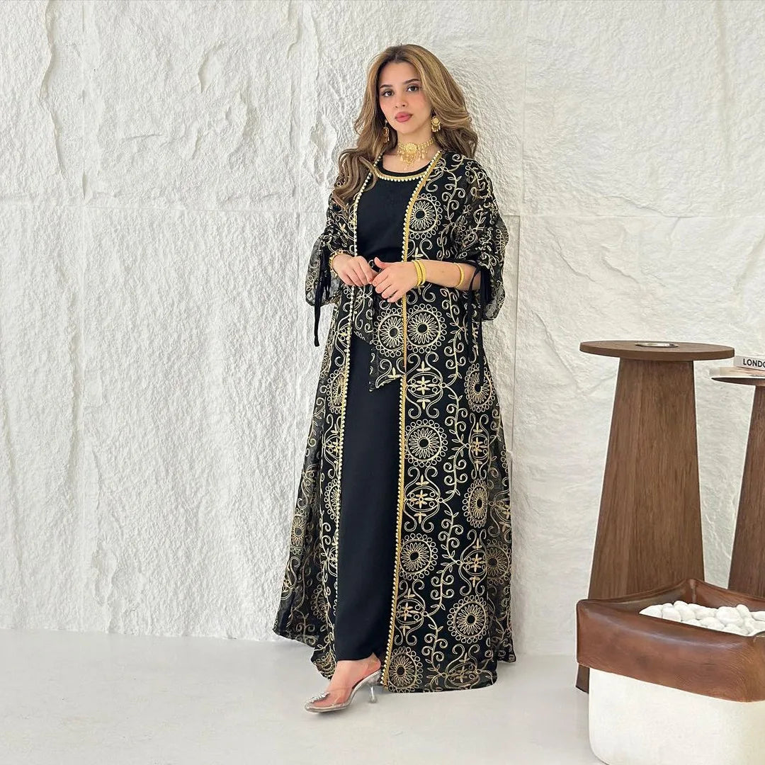 Abayas Dubai Clothing 2025 Turkey Winter 2 Pieces Set Modest Kaftan Islamic Traditional Muslim Clothing Abaya Women Muslim Dress