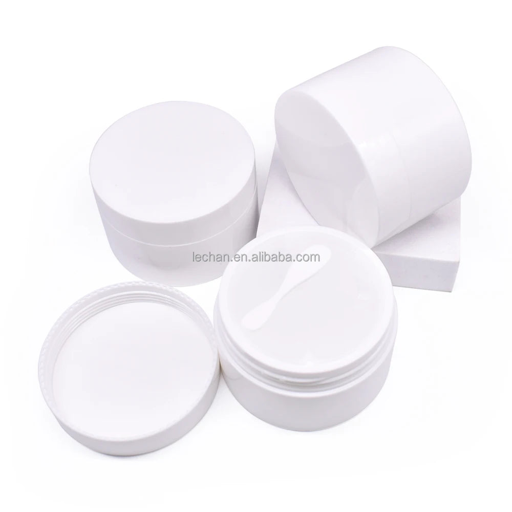 100g Hot Sale High Quality New Design Empty  White Double Wall Round Skin Care Face Cream Makeup PP Plastic Jar with Spoon