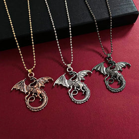 QW-110 Wholesale Women Neck Jewelry Vintage Gothic Flying Dragon Alloy Necklace