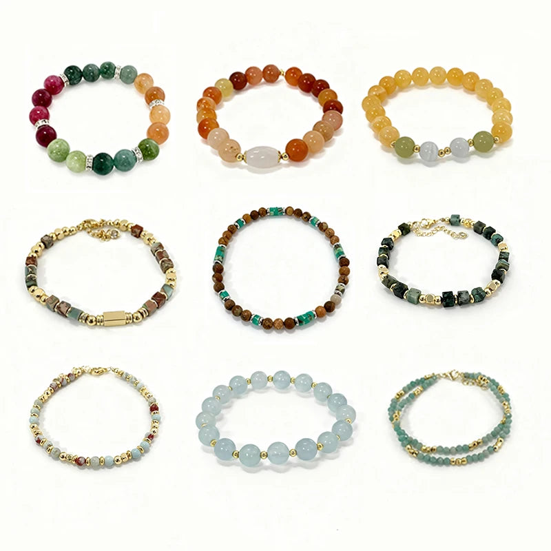 Wholesale Bulk Multi Style Colorful Natural Stone Beaded Bracelet Crystal square Circle Beaded Bracelet for Women