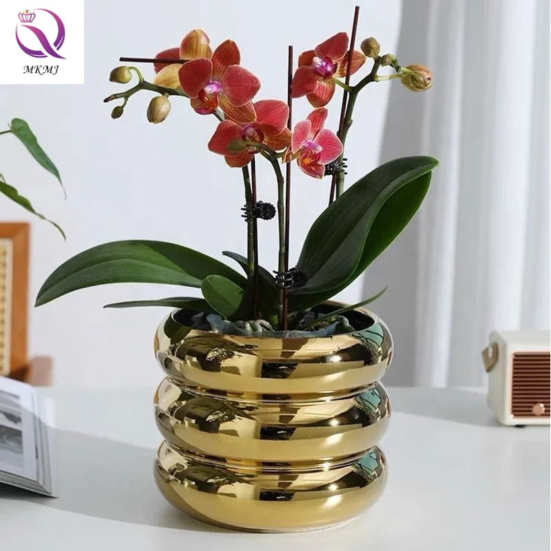 Electroplated White Gold Silver Small Flowerpot Nordic Round Ceramic Vase Living Room Table Decoration