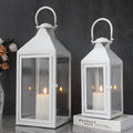 Set of 2 Wedding White Metal Candle Lantern Hanging Windproof See Through Glass Candle Holder