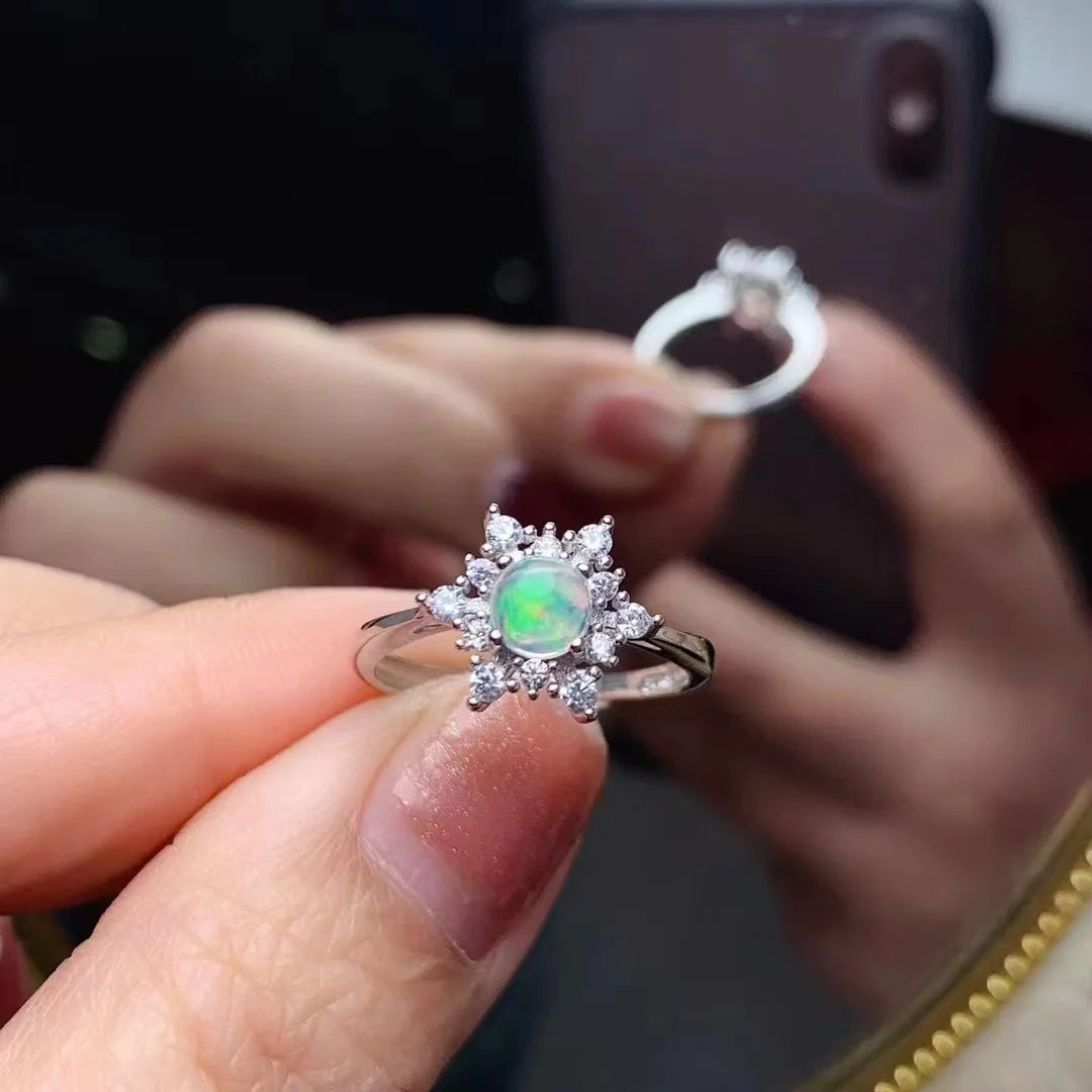 Elegant Classic 925 Sterling Silver 5mm*5mm Natural Opal Gemstone Engagement Ring for Women-Wedding & Party Occasions