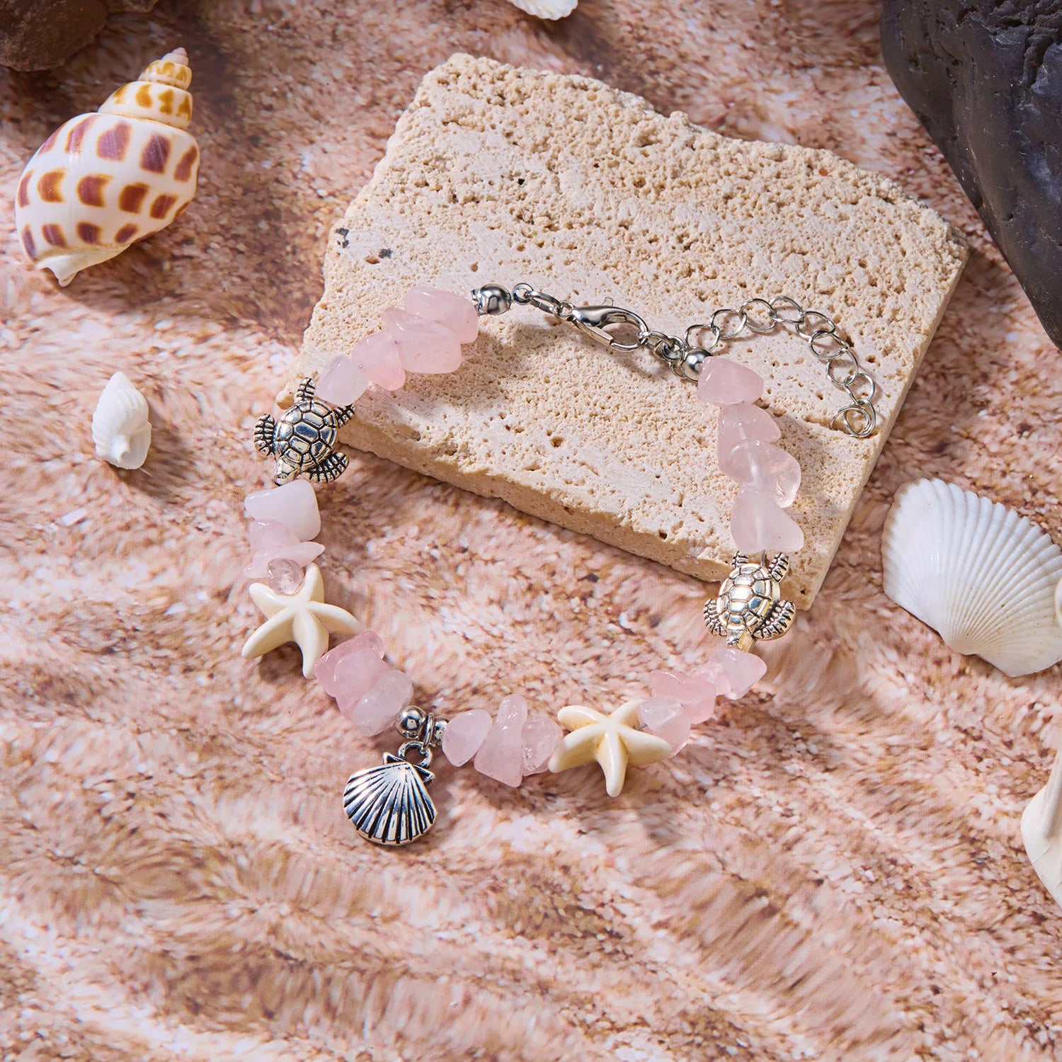 Bohemian Handmade Shell Natural Stone Beads Bracelets Starfish Star  Woven Rope Bracelet Beach Jewelry Women