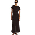 Spring and Summer Crew Neck Solid Color Knitted Dress Elegant Slim Short Sleeve A-line Dress Knitted Sweater Dress for Women