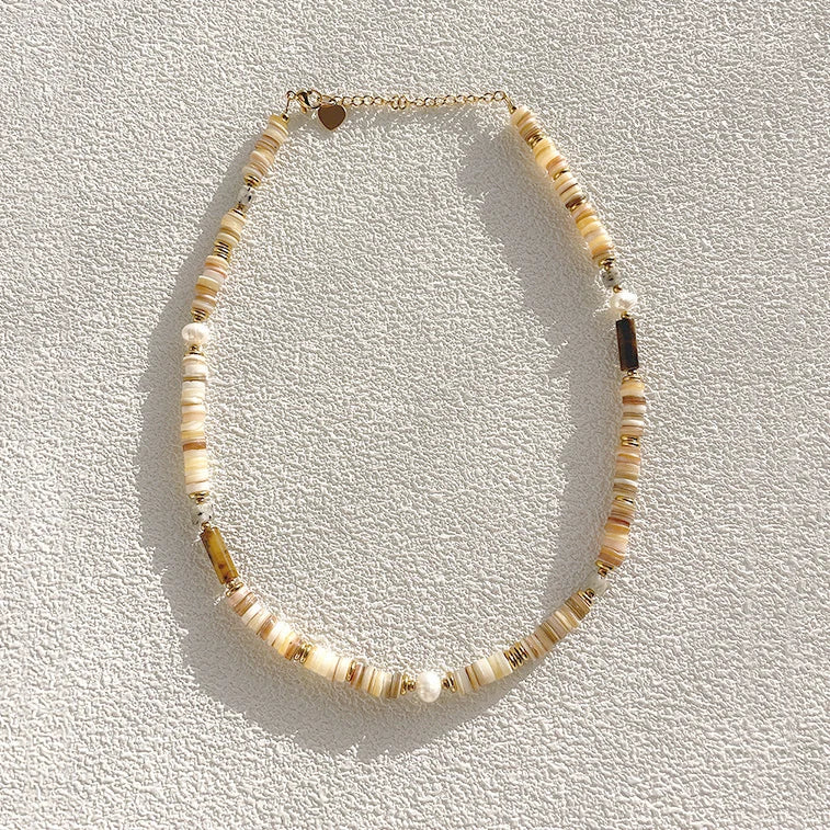 Maiou 2026 Handmade Vintage Natural Shell Beaded Freshwater Pearl Stainless Steel Waterproof Clasp Necklace Women and Girls