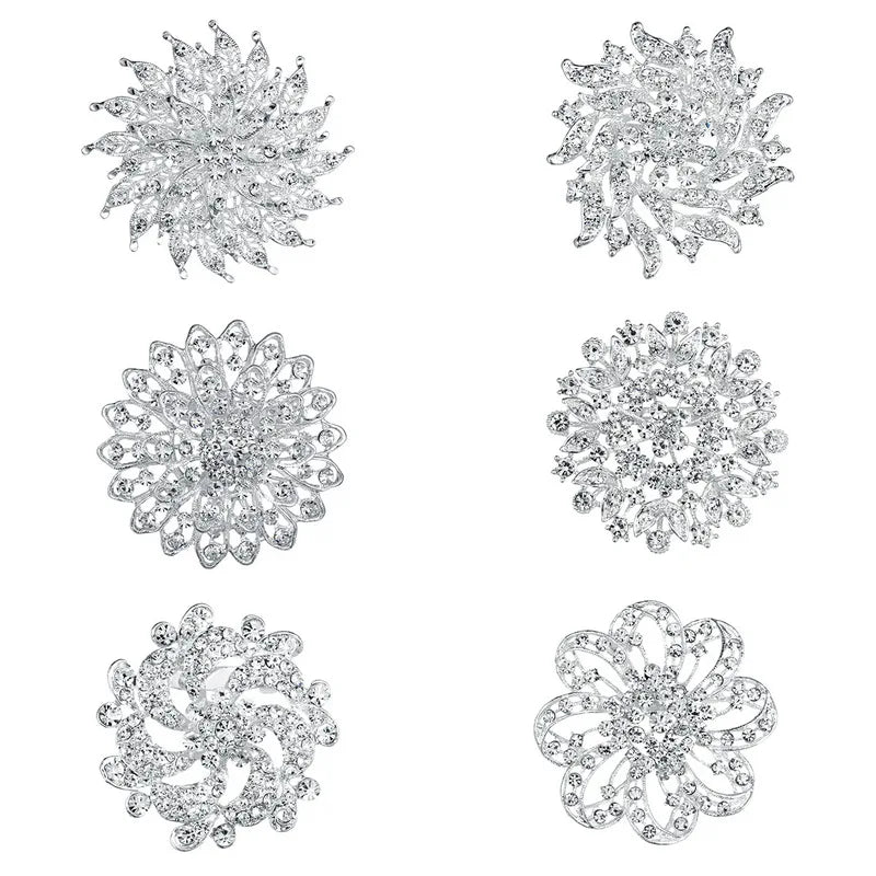 Weiman Factory Direct 6 PCS Silver Gold Rose Gold Plated Crystal Rhinestones Wedding Brooches for Decorative Flowers Alloy Gift