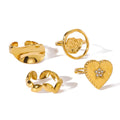 2026 Wholesale Fashionable Women's Geometric Irregular Rings Jewelry Leaf Heart 18 K Gold Plated Stainless Steel Ring