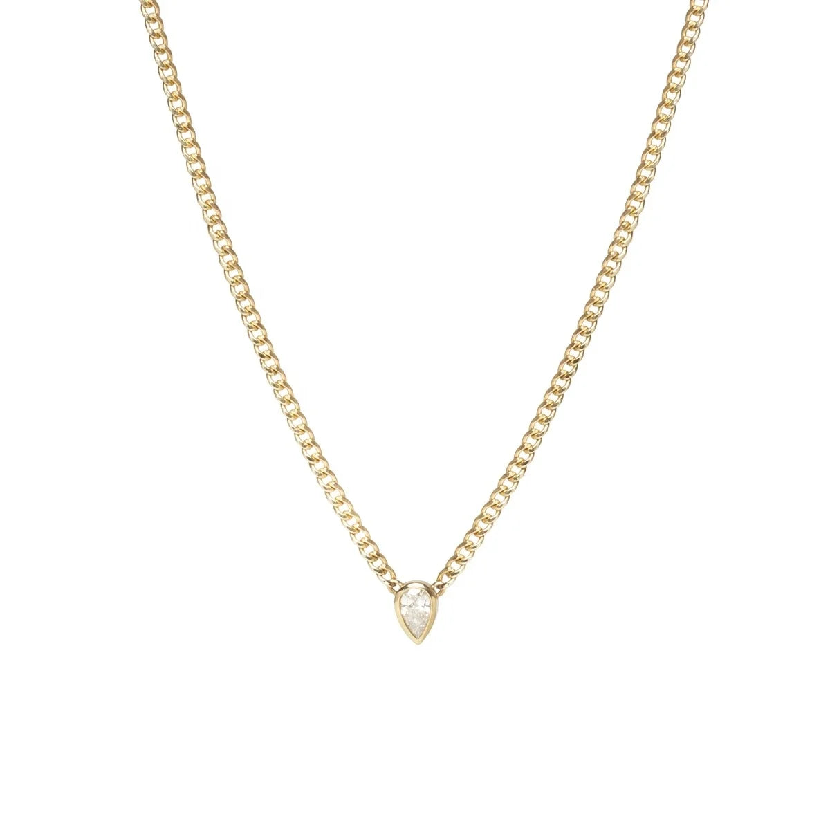 LOZRUNVE 925 Sterling Silver Gold Plated Curb Chain Pear Shape Diamond CZ Necklace