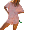 KY Femme Soft Hot Sale Hotel Towels Casual Wear Summer Beach Terry Short Sleeve Button Down Boxy Shirt Check Rose Towel Set