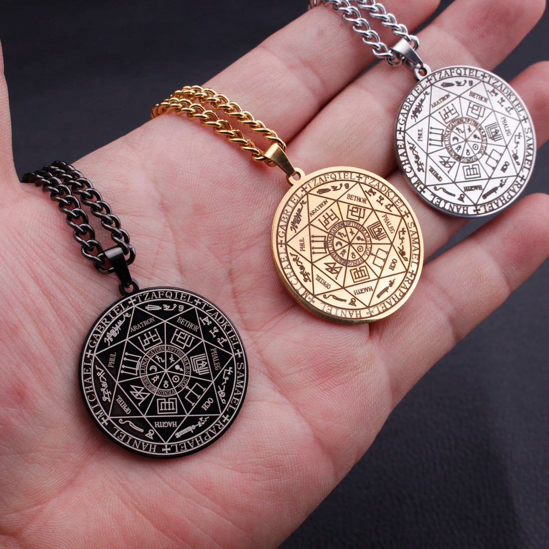 HLSS003 the Seal of the Seven Archangels by Asterion Seal Solomon Kabbalah Amulet Stainless Steel Laser Marking Pendant Necklace