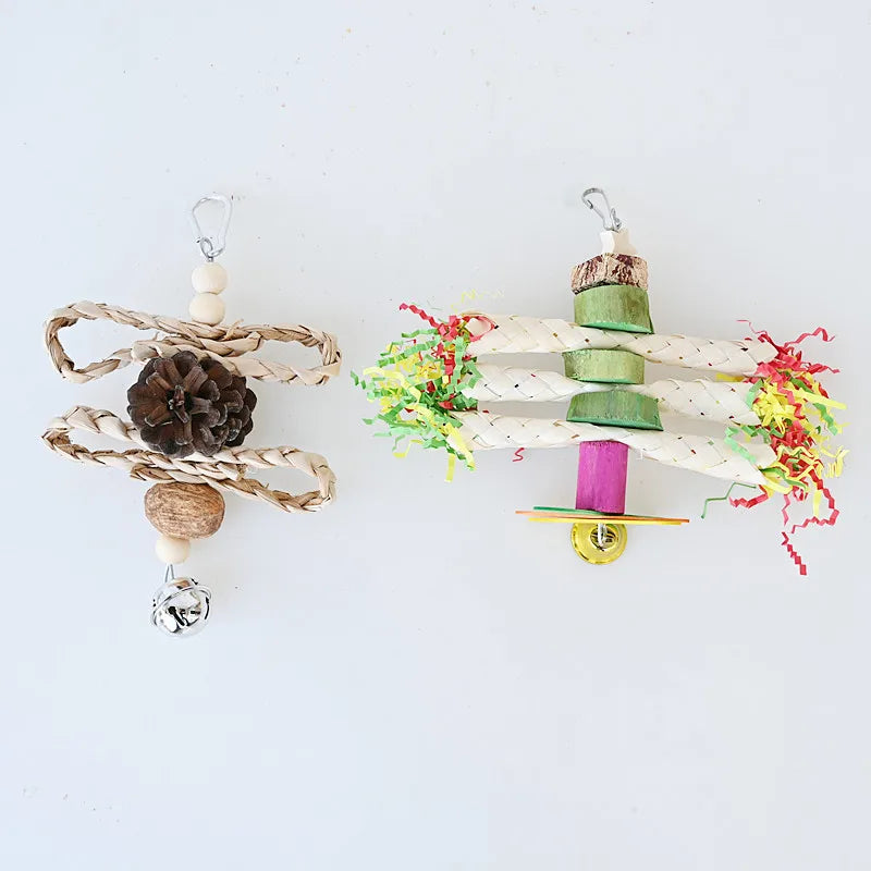 Wholesale Eco-Friendly Wood Supplies Interactive Pet Toys Mouth Play Parrot Bird Toy Fruit Bite String Pine Cones Wooden Molars