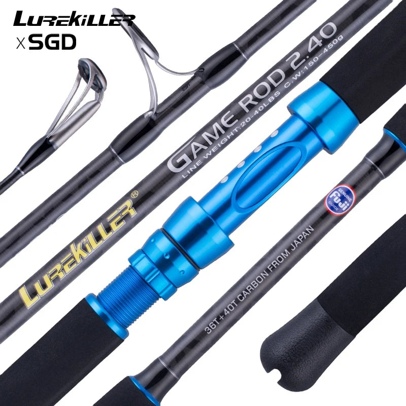 Lurekiller Carbon Boat Fishing Rod 2.4m FAST Action 2 Section Saltwater Jigging Rod for Snapper & Bass