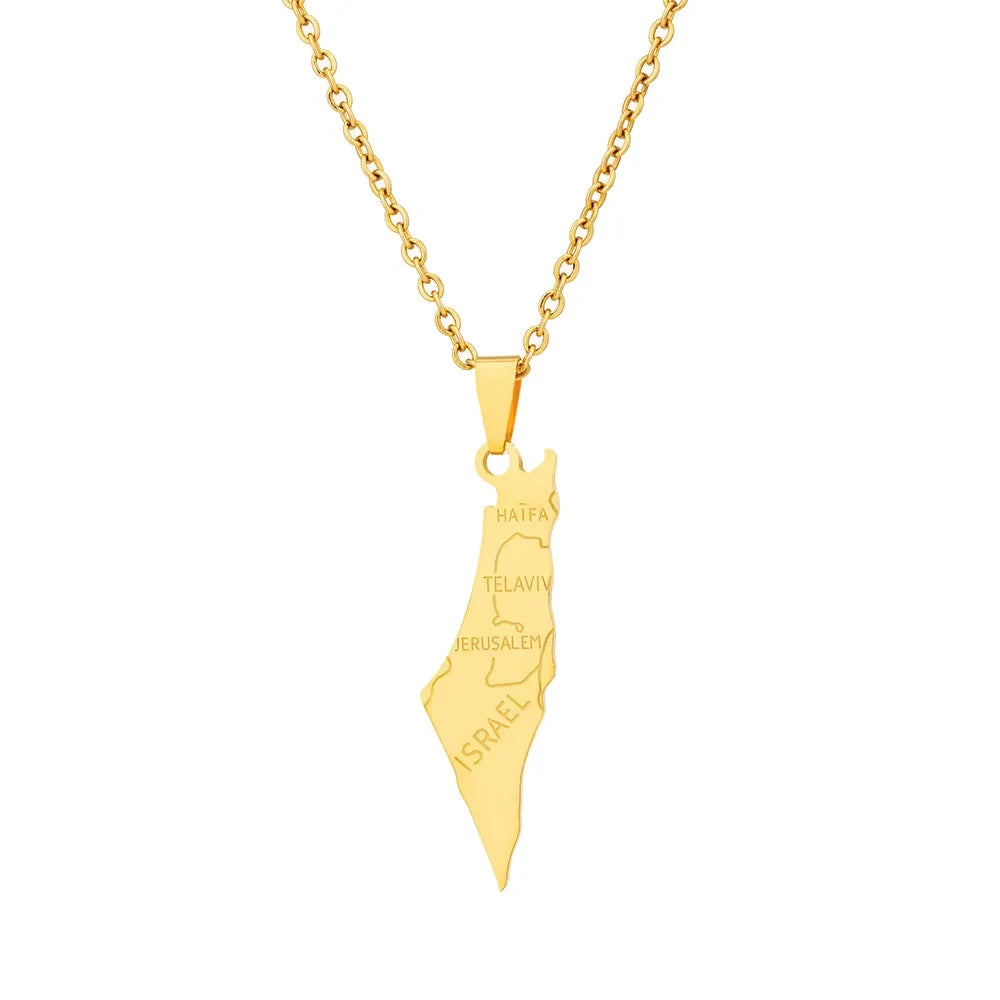 Simple Jewelry Gold Plated Arabic World Map Necklaces Stainless Steel Palestine Israel Map Pendant Necklace