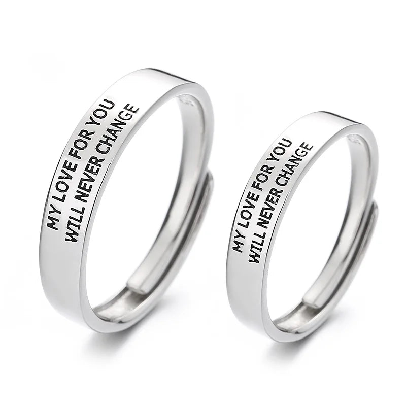 Fashion Jewelry Romantic Alphabet Eternity Couple Rings Adjustable Open 925 Sterling Silver Rhodium Plated Party Wedding Gifts