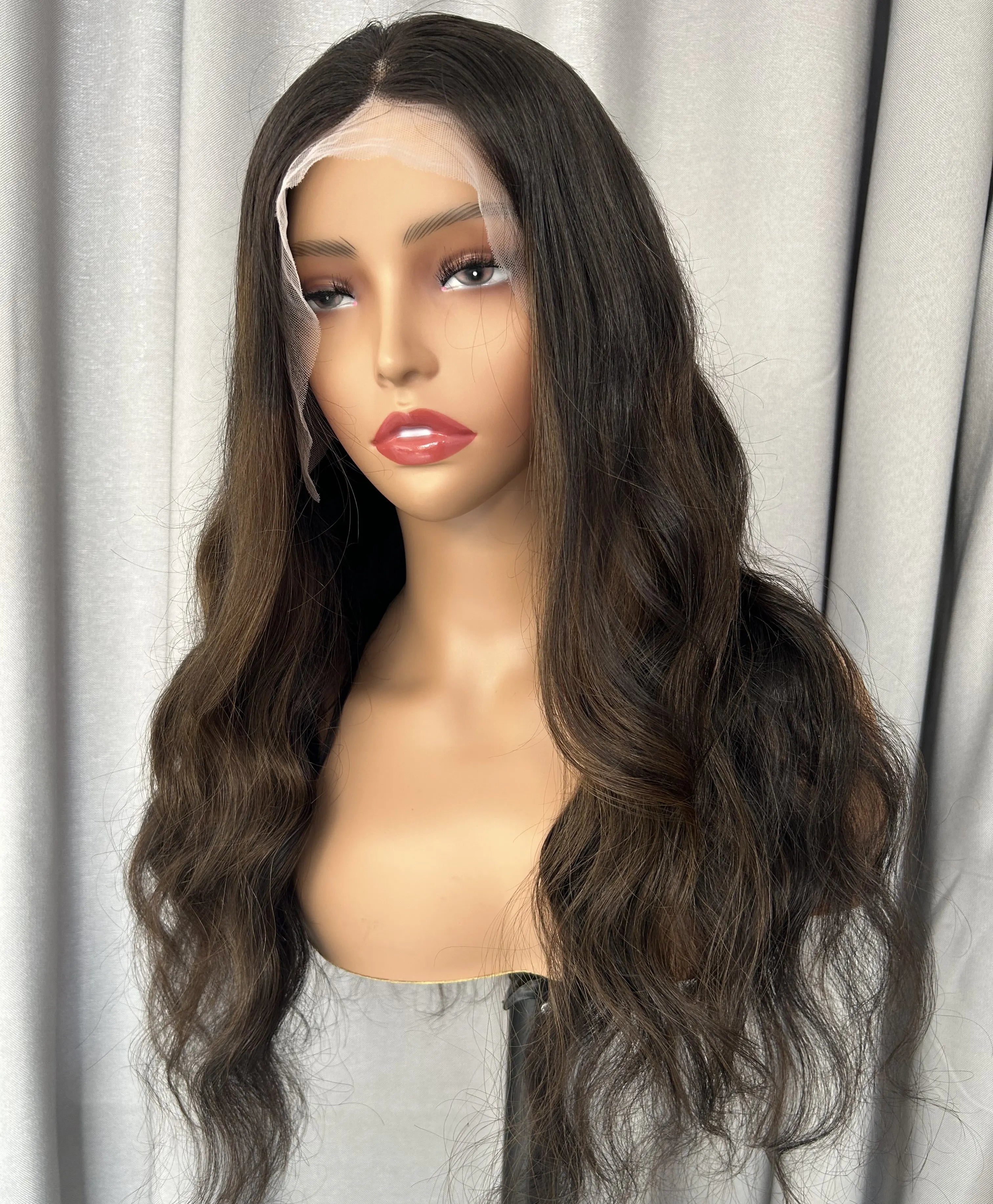 European Human Hair Highlights Color Glueless Full Lace Wig Body Wave Cuticle Aligned HD Lace Front Wig for Women Hair Loss
