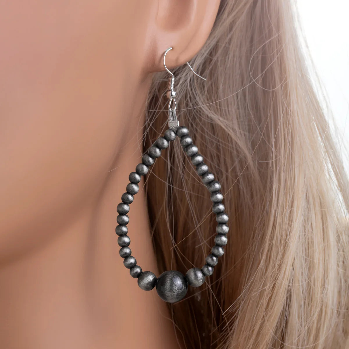 Popular Bohemia CCB Beads Women's Earring Alloy Round Beaded Large Drop Shape Pendant Earring